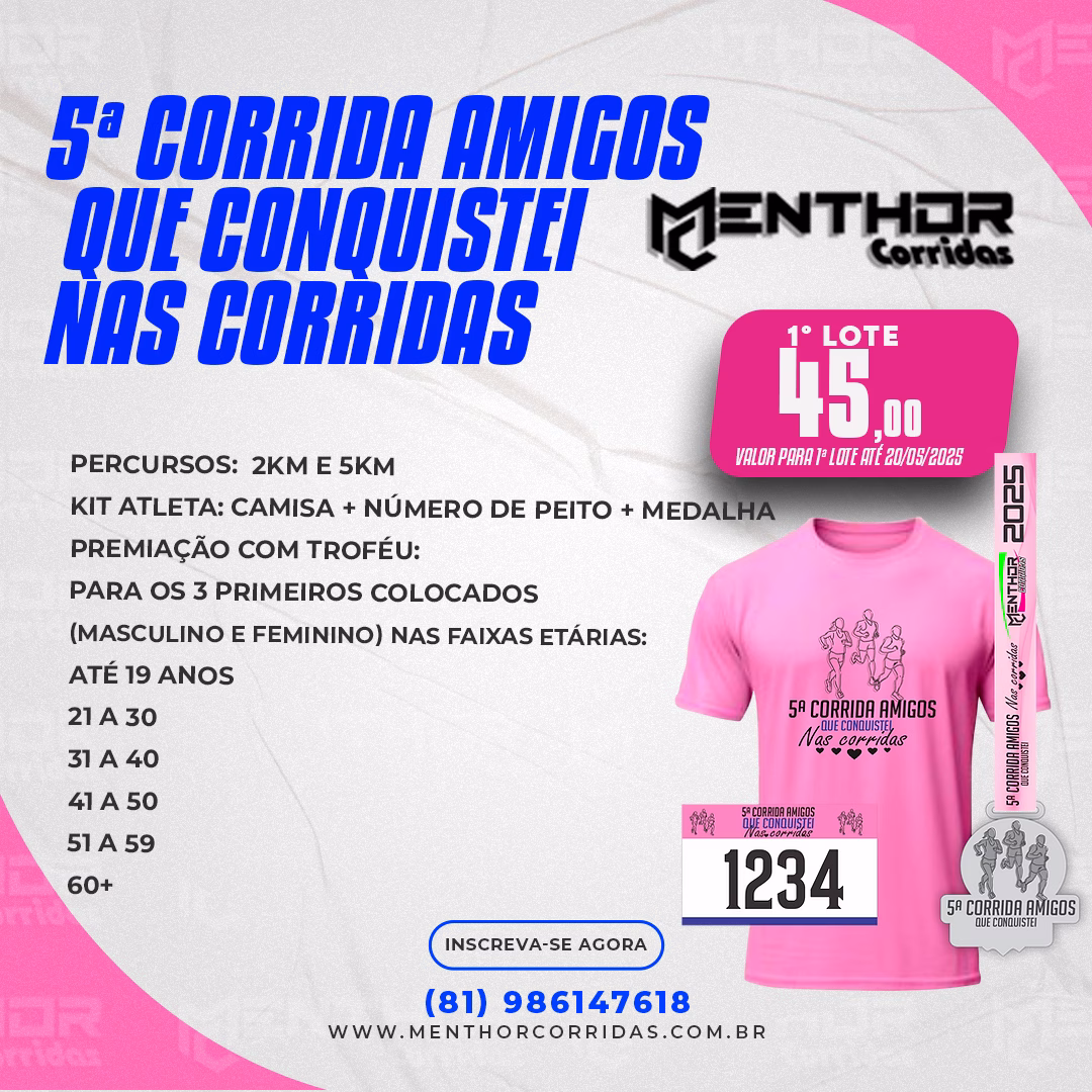 20/07/2025 - 5ª EDIÇÃO AMIGOS QUE CONQUISTEI NA CORRIDA: 5ª Corrida Amigos que Conquistei nas Corridas