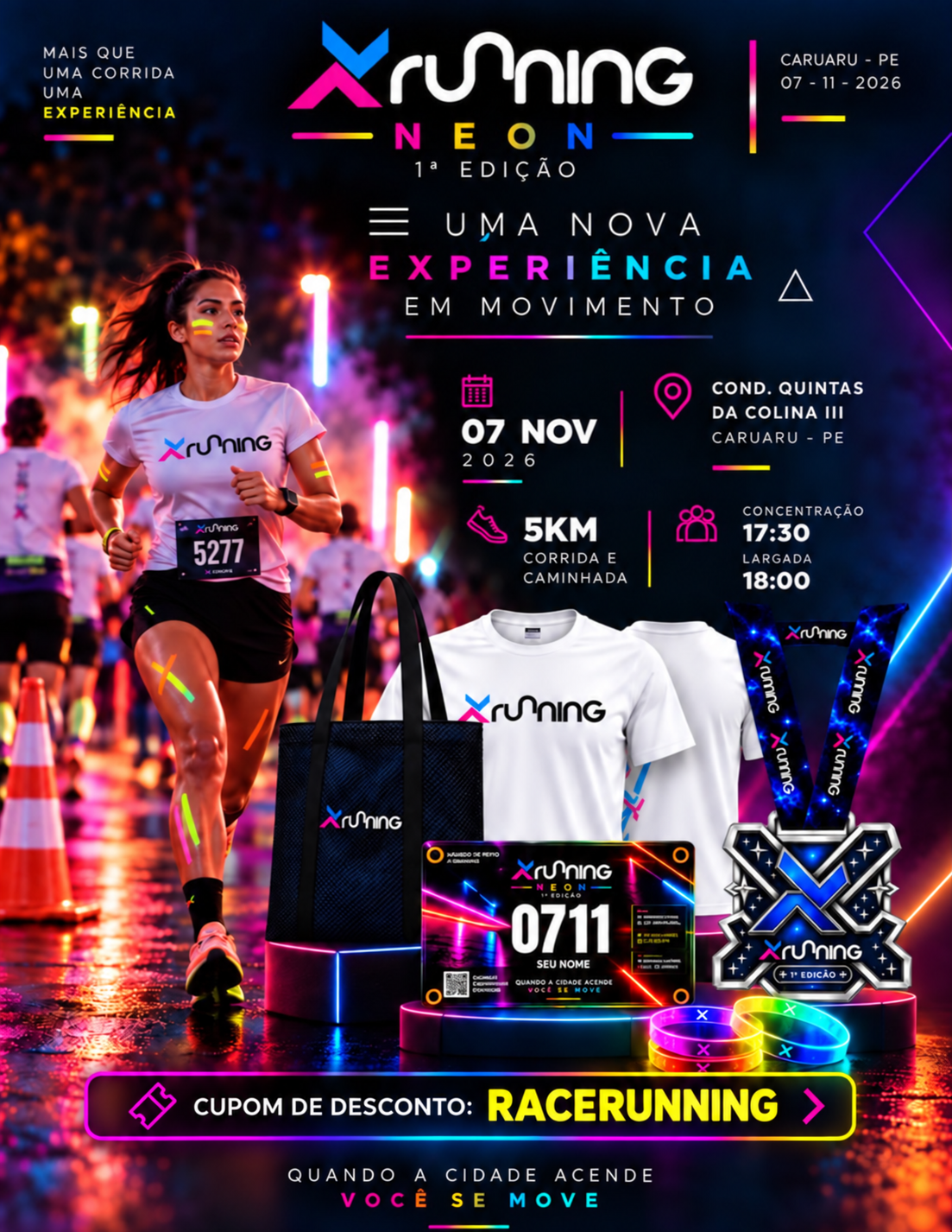 Corrida Noturna X-Running em Caruaru/PE, 07 de novembro de 2026, 5KM e cupom RACERUNNING